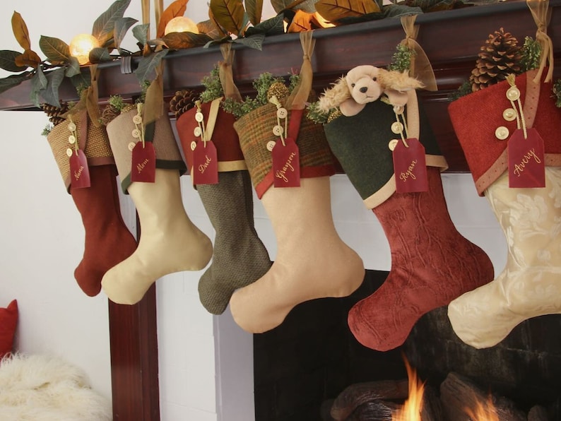 Deep Earthy Red & Green Christmas Stockings image 3