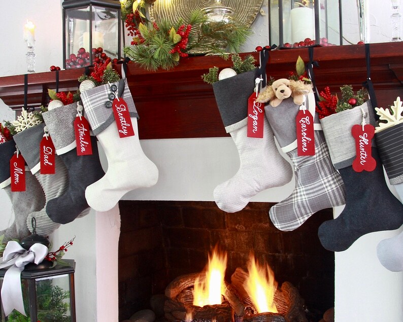Grey and White Christmas Stockings For JANUARY Shipping Etsy
