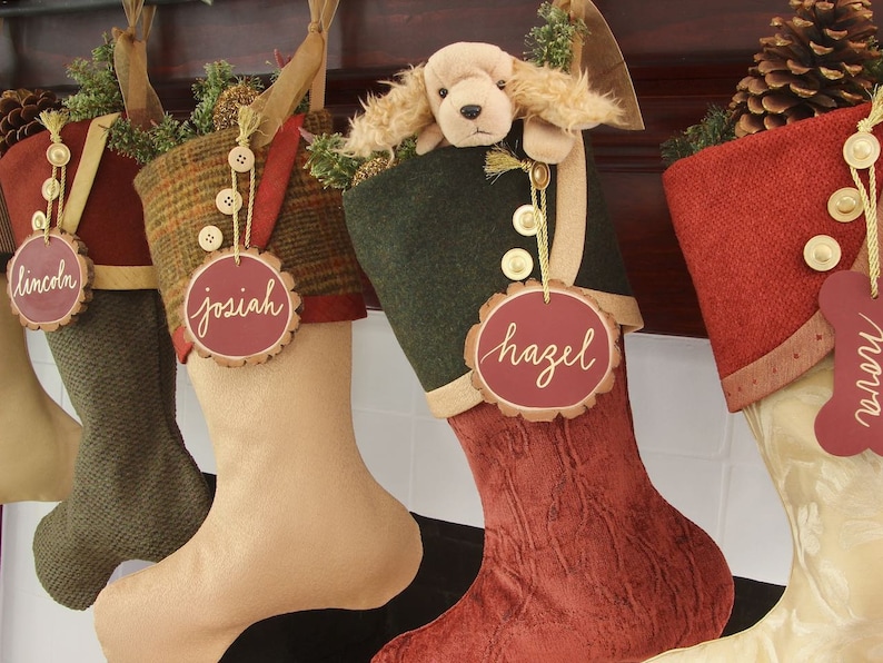 Deep Earthy Red & Green Christmas Stockings image 2