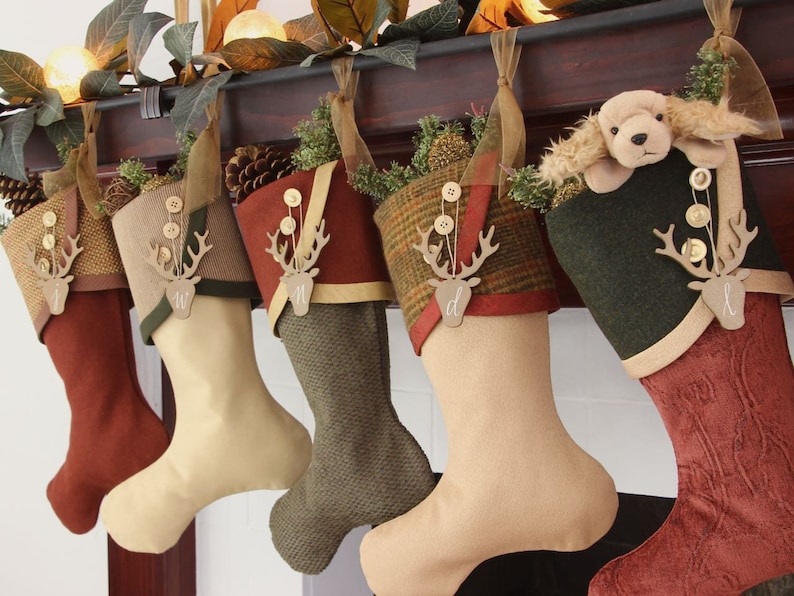 Deep Earthy Red & Green Christmas Stockings image 8