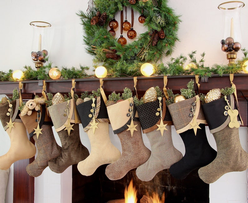 Rich and Sophisticated Brown, Gold & Black Christmas Stockings Shipping Included image 1