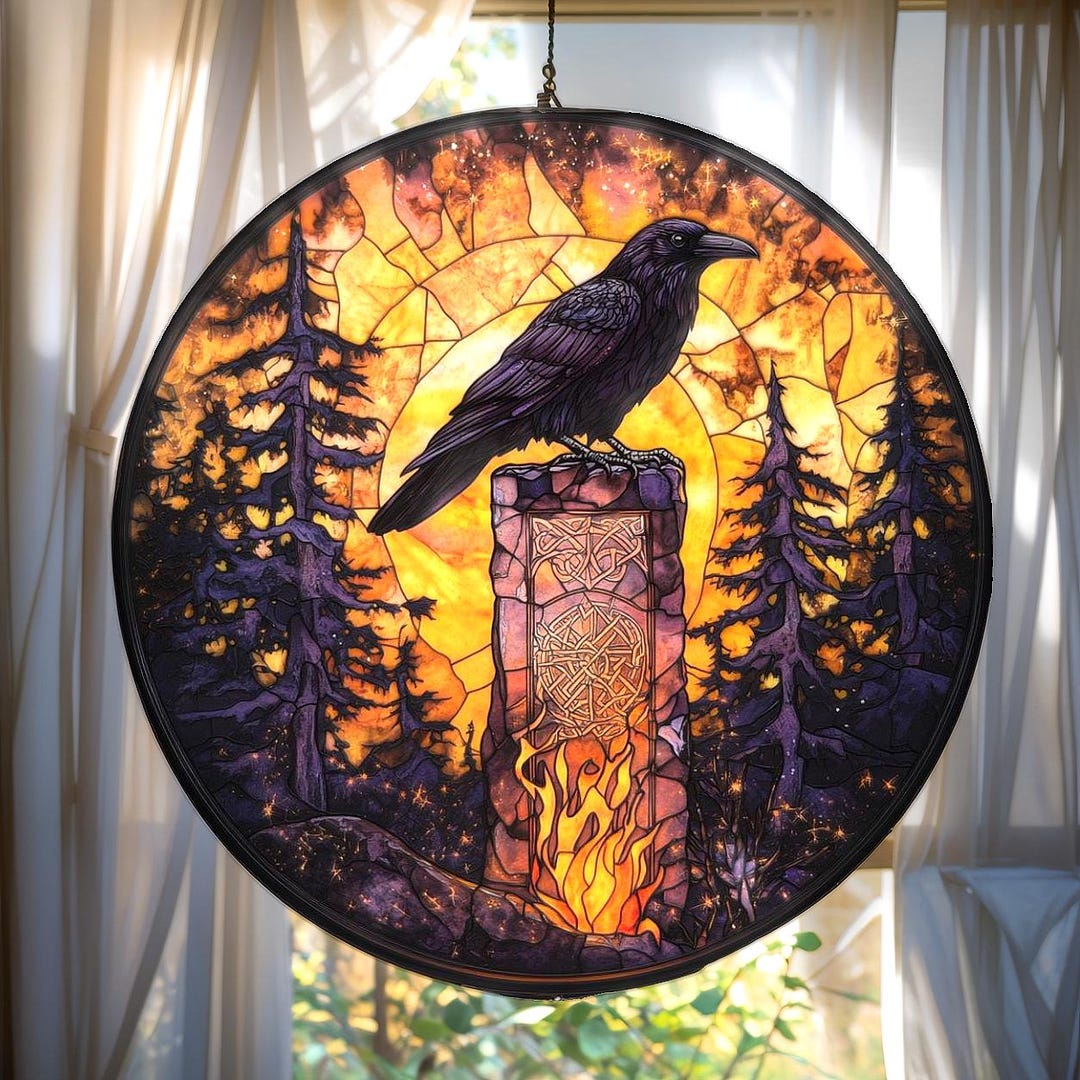 Raven With Viking Runes Acrylic Suncatcher - Norse Mythology Window ...