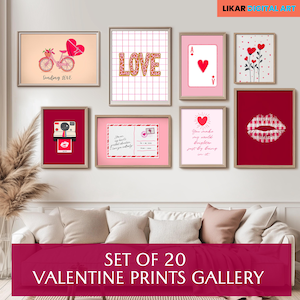 Valentine Print Gallery, romantische kunst aan de muur, retro Valentijnsdag esthetiek, schattig Galentine decor, trendy poster, set van 20 digitale download