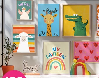 100 Kinderzimmer Wandbilder | Wand Kunst Set | Kinderzimmer Wand Kunst | Spielzimmer Dekor | Kinderzimmer Kunst | Eklektische Wandkunst | DIGITALER DOWNLOAD