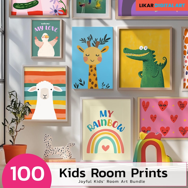 100 Kids Room Prints | Wall Art Set | Nursery Wall Art | Playroom Decor ...