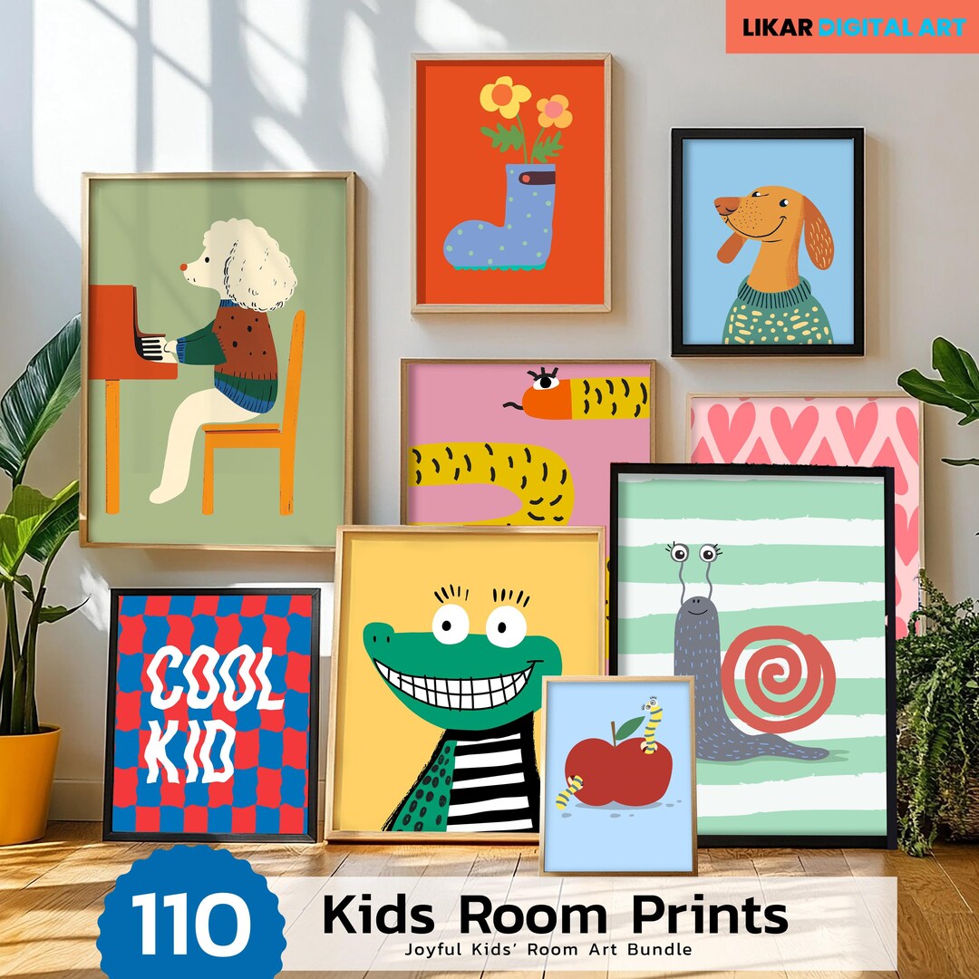 110 Kids Room Prints | Wall Art Set | Nursery Wall Art | Playroom Decor ...