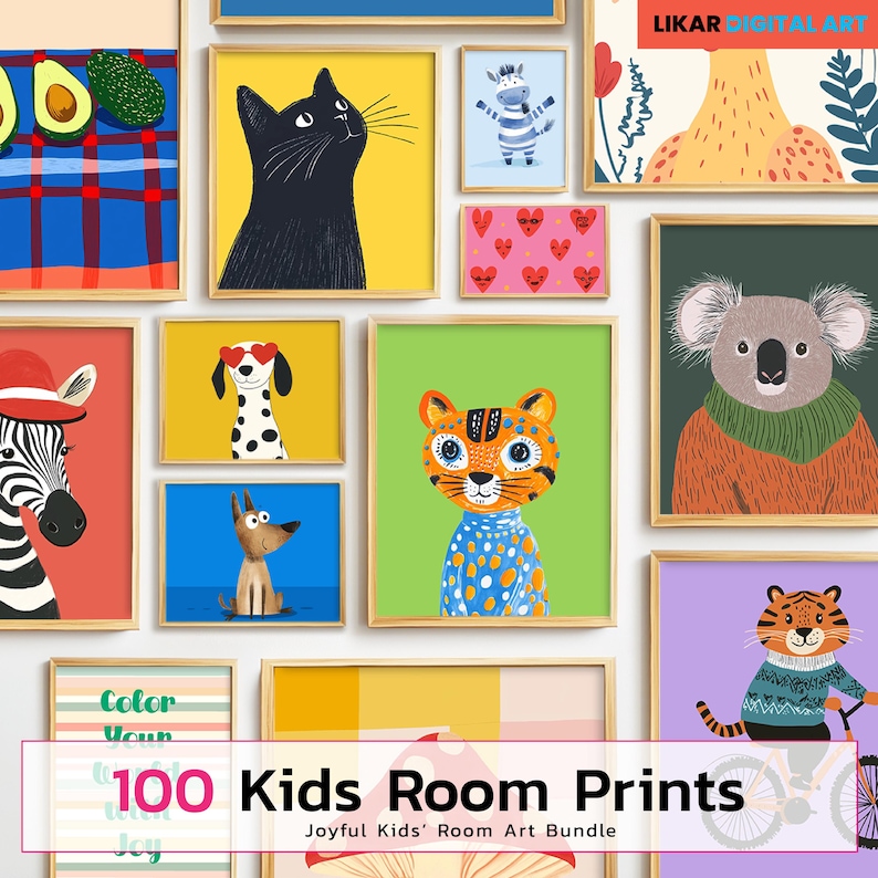100 Kids Room Prints | Wall Art Set | Nursery Wall Art | Playroom Decor ...
