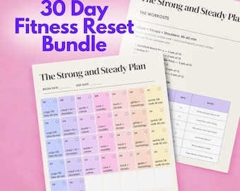 Printables fitnessplanner – 30 dagen krachttrainingsuitdaging (niet gedateerd) | Workout Tracker + Routines-bundel