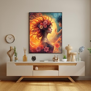Surreal Floral Portrait || Dreamy Flower Face Art Print || Surreal Woman Wall Art || Digital Surrealist Portrait Download