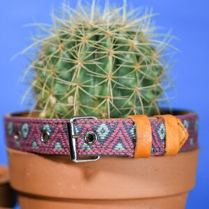 Artisanal leather dog collar handcrafted by Mexican artisans using Aztec techniques. This Western dog collar features genuine leather, intricate embroidery, stainless steel D-rings, and inner padding. Perfect for small, medium, and large dogs.