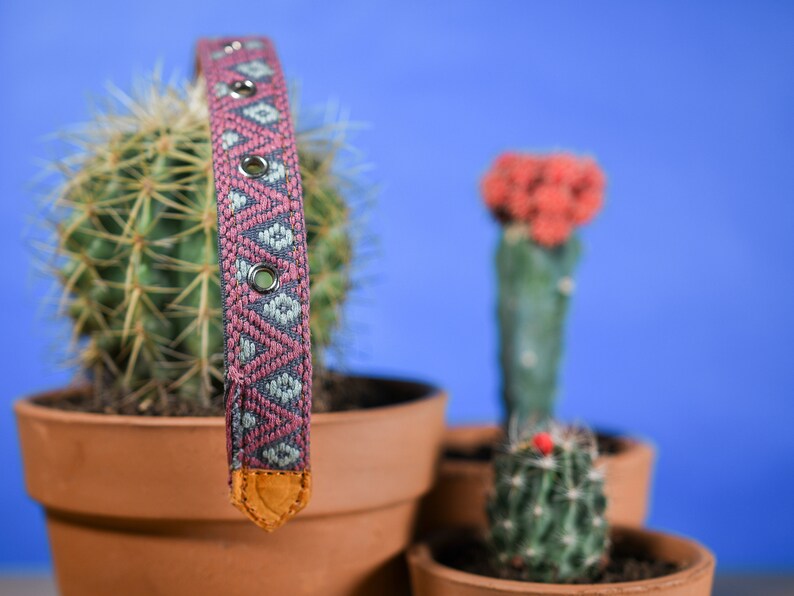 Artisanal leather dog collar handcrafted by Mexican artisans using Aztec techniques. This Western dog collar features genuine leather, intricate embroidery, stainless steel D-rings, and inner padding. Perfect for small, medium, and large dogs.