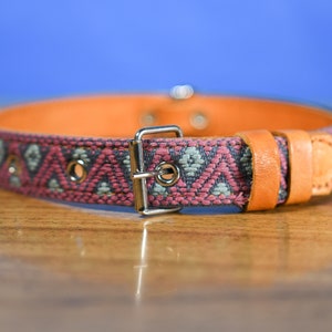 Artisanal leather dog collar handcrafted by Mexican artisans using Aztec techniques. This Western dog collar features genuine leather, intricate embroidery, stainless steel D-rings, and inner padding. Perfect for small, medium, and large dogs.
