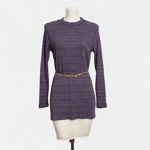 Vintage 90s Y2K Knit Tunic Top / Multicolored Striped Pullover / Long Sweater
