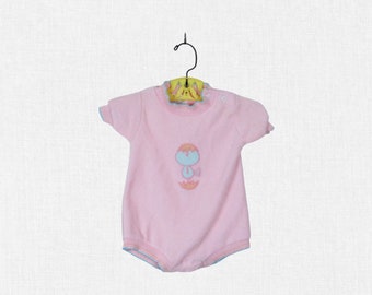 Vintage Baby Girl's Health-tex One Piece Bodysuit / Pink Terry Cloth, Embroidered Chick - 6 Months