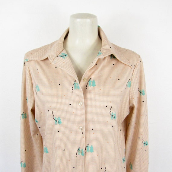 Vintage Novelty Print Shirt / Long Sleeved Checke… - image 7