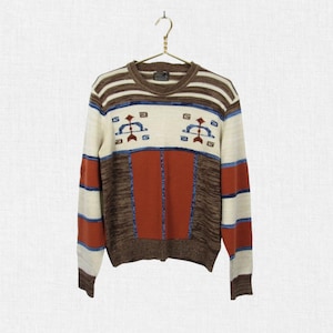 Vintage 70s Aztec Southwestern Style Knit Sweater / JCPenney Space Dyed Pullover