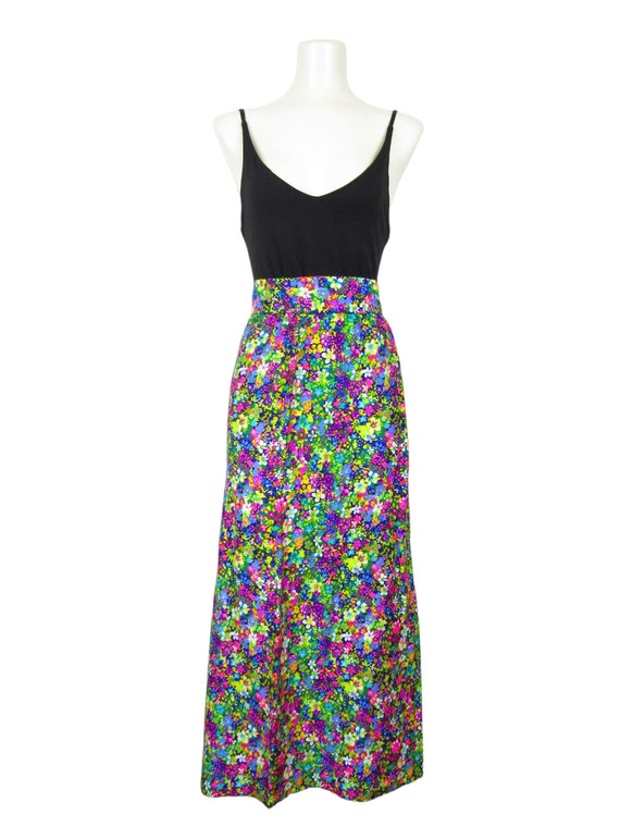 Vintage 1970s Boho Maxi Skirt High Waisted Bright… - image 3