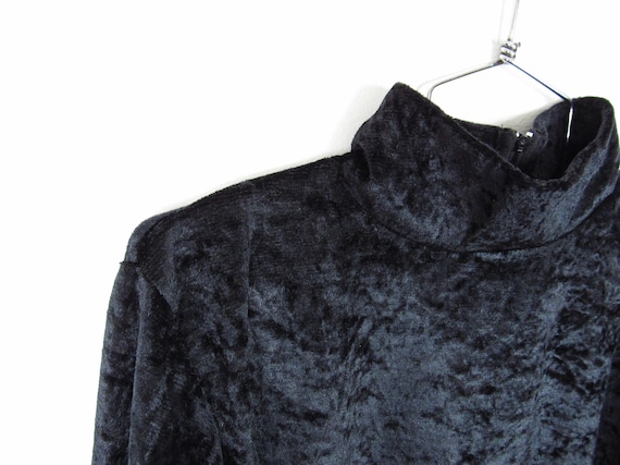 Vintage Black Crushed Velvet Bodysuit / Zippered … - image 4