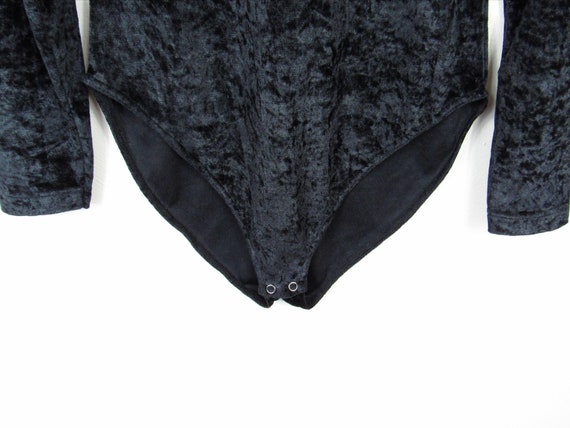 Vintage Black Crushed Velvet Bodysuit / Zippered … - image 5