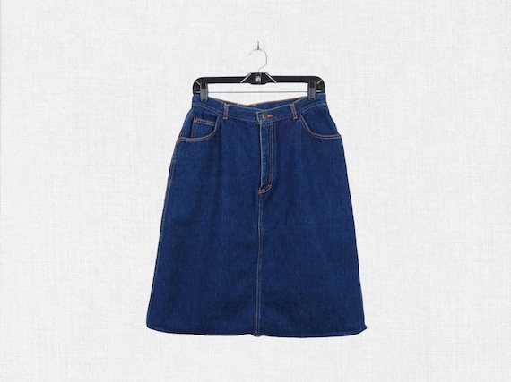 Vintage 80s PS Gitano Jean Skirt / Blue Denim Hig… - image 1