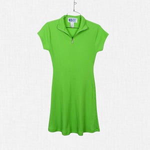 Vintage 90s Bright Lime Green Mini Dress / Club Kid Raver Festival Dress