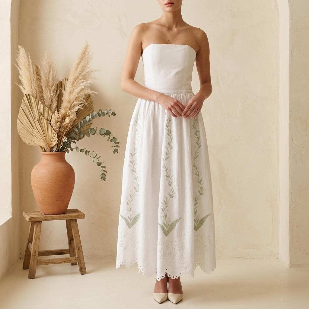 knee length dresses for ladies Linen beach wedding dress. Handcrafted. World Wide Shipping. – Linen  Wedding Dress main image 1