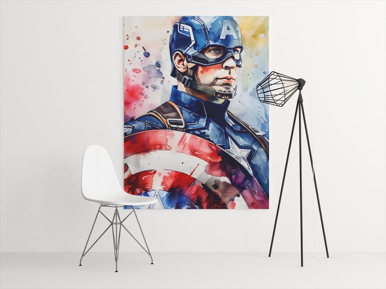 Captain America Poster, Marvel Avengers Captain America Watercolor Art ...