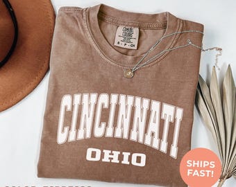 Cincinnati Comfort Colors Tee: Retro Varsity Style Ohio Travel Shirt