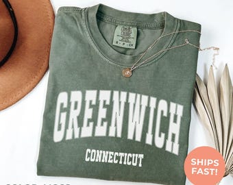 Greenwich Comfort Colors Shirt: Connecticut Travel Tee, Retro College Style