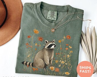 Vintage Floral Raccoon Comfort Colors® Tee: Boho Cottagecore Animal Tshirt, Goblincore Woodland Shirt