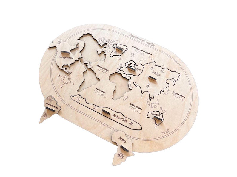 Contient Pieces Wood Map World of Adventures: Map for Young Explorers - Etsy