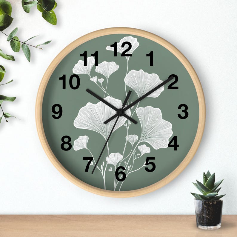 Sage Green Unique Wall Clock, Bedroom Kitchen Wall Decor, Modern Round ...