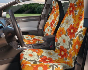 Boho Daisy Car Seat Covers: 70s Retro Hippie Style