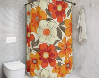 Retro Floral Shower Curtain: Groovy Botanical Bathroom Decor