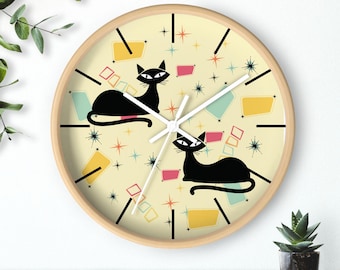Retro Atomic Cat Wall Clock: Mid-Century Modern Decor