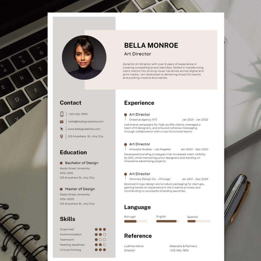 Editable Resume Template Canva | Professional CV With Photo | Modern ...