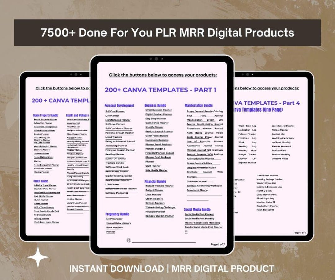 7500+ Digital Planner Templates: PLR MRR Canva Bundle (digital Download ...