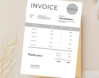 Moderne factuursjabloon: bewerkbaar formulier voor kleine bedrijven (digitale download)