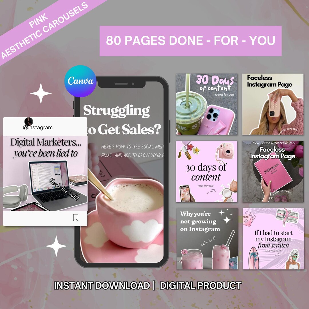 80+ Instagram Carousel Aesthetic Pink Templates | MRR PLR | Tiktok ...