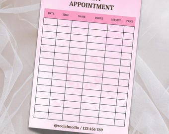 Modello modificabile di monitoraggio degli appuntamenti del salone di bellezza, registro delle consulenze dei clienti, moduli aziendali per spa, modello Canva per estetista