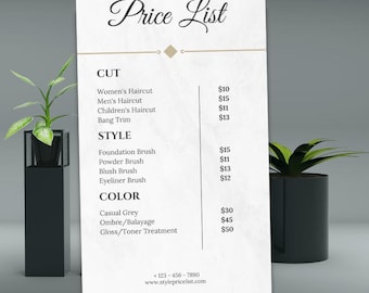 Price List Template, Small Business Price List, Salon Price List, Pricing List, Printable Price List, Price List Canva Template