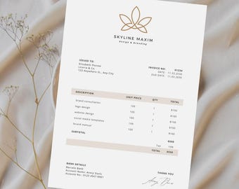 Moderne factuursjabloon: bewerkbaar formulier voor kleine bedrijven (digitale download)