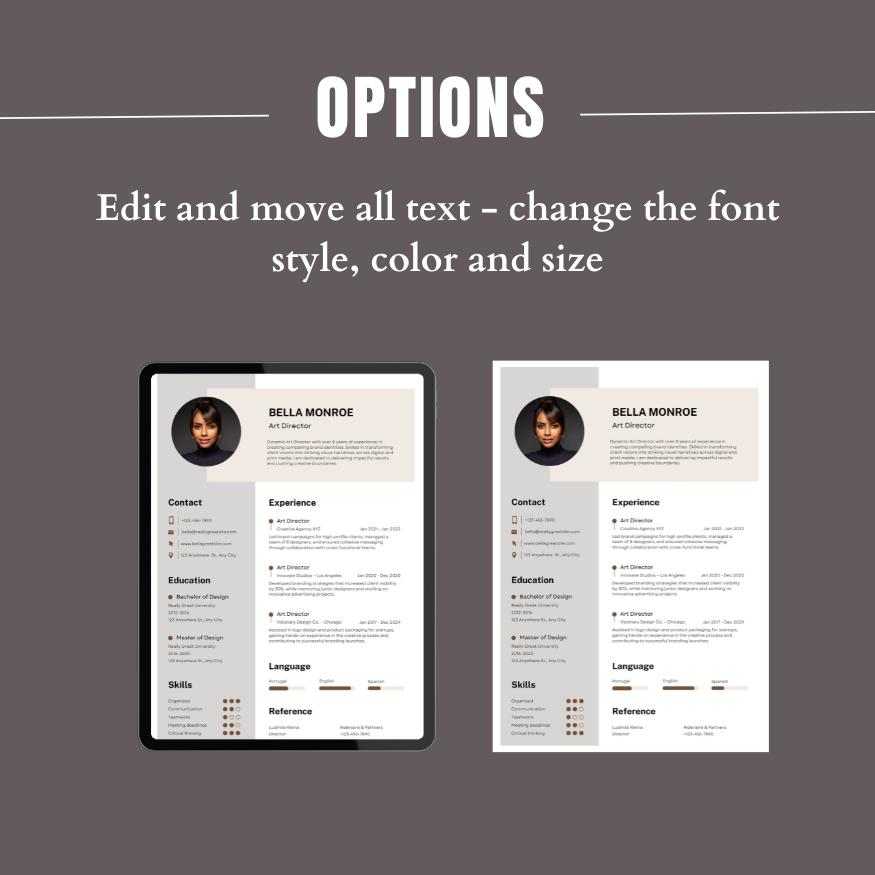 Editable Resume Template Canva | Professional CV With Photo | Modern ...