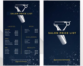 Editable Hair Salon Price List Template (PDF/Canva)