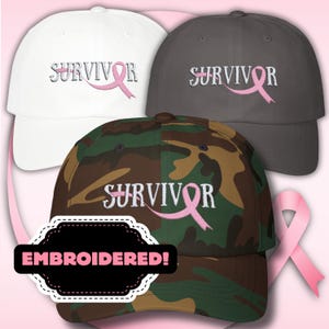 Embroidered Breast Cancer Survivor Hat, Breast Cancer Awareness Cap – Pink Ribbon Gift for Warriors, Fighters & Supporters