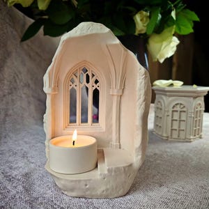 Castiçal artesanal estilo janela de catedral gótica, decoração para prateleira de igreja antiga