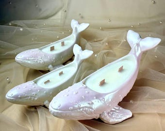 手作りパールホワイトホエールキャンドル、大豆ワックス