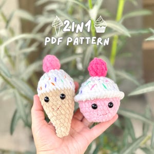 Bundle 2 In 1 Ice Cream and Cupcake Crochet Pattern | No-Sew Crochet Pattern | Ice Cream and Cupcake Amigurumi PDF | English PDF Download