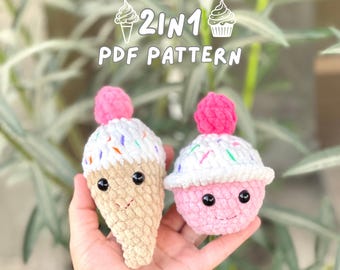 Bundle 2 In 1 Ice Cream and Cupcake Crochet Pattern | No-Sew Crochet Pattern | Ice Cream and Cupcake Amigurumi PDF | English PDF Download