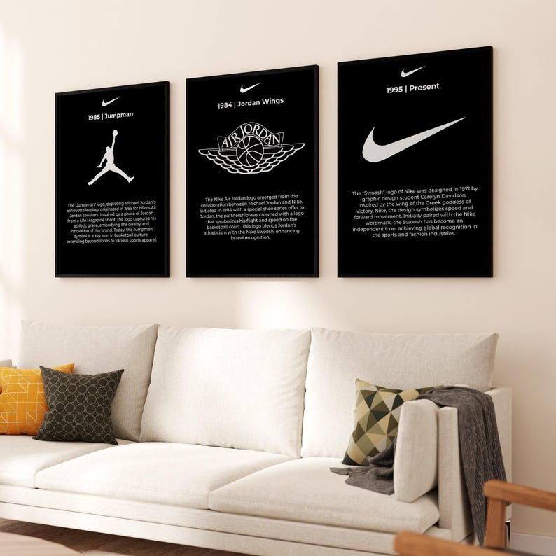 Nike Poster Logo Quote BLACK DESIGN, Logo History Poster, Set of 3 Nike
